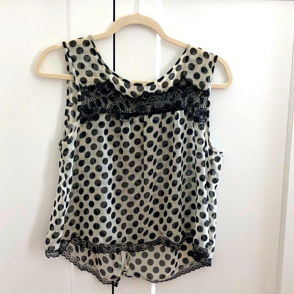 American Rag black and cream polka dot crop top